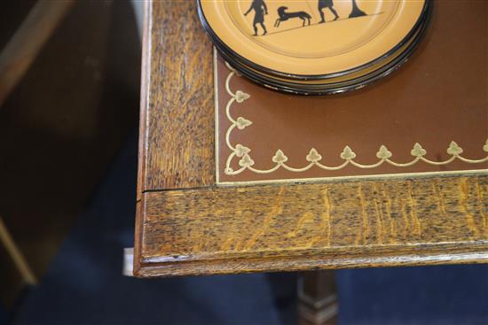 Attributed to A. W. N. Pugin (1812-52). A mid 19th century Reformed Gothic oak writing table, supplied by John Webb and possibly made b